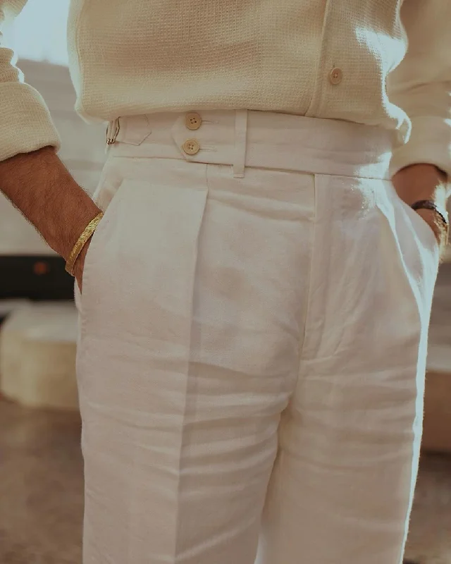 Shop our exclusive men’s fashion deals – limited time only! Pleated White Linen Herringbone Pant Shop our exclusive men’s fashion deals – limited time only! Pleated White Linen Herringbone Pant