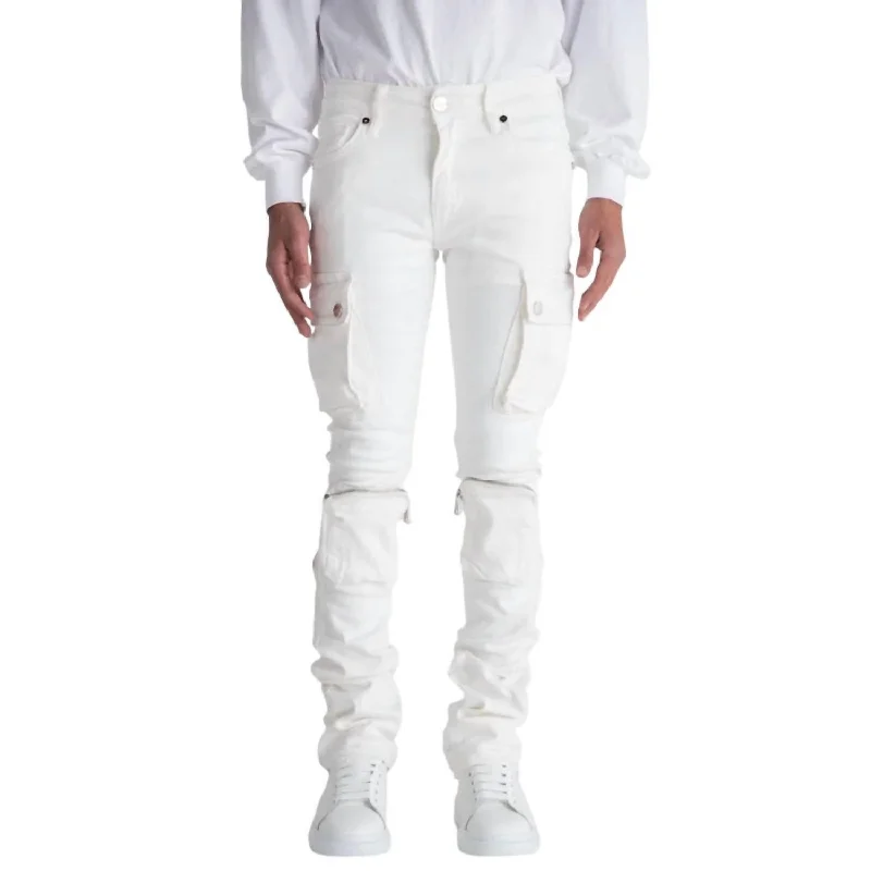 Shop now for the latest fashion trends and enjoy special promotions! Men's Never Look Back Cargo Flare Stack Denim Jean In White Shop now for the latest fashion trends and enjoy special promotions! Men's Never Look Back Cargo Flare Stack Denim Jean In White