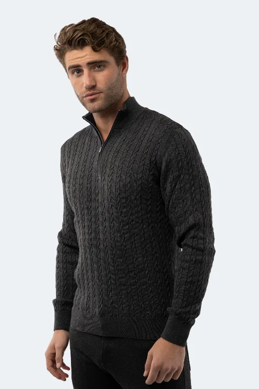 Shop exclusive offers on men’sapparel   Melange Dark Grey Knit Quarter Zip