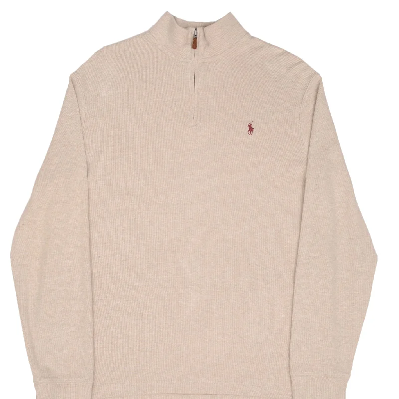 Flash sale alert! Shop fashion-forward clothing at discounted prices. POLO RALPH LAUREN BEIGE QUARTER 1/4 ZIP SWEATER SIZE LARGE Flash sale alert! Shop fashion-forward clothing at discounted prices. POLO RALPH LAUREN BEIGE QUARTER 1/4 ZIP SWEATER SIZE LARGE