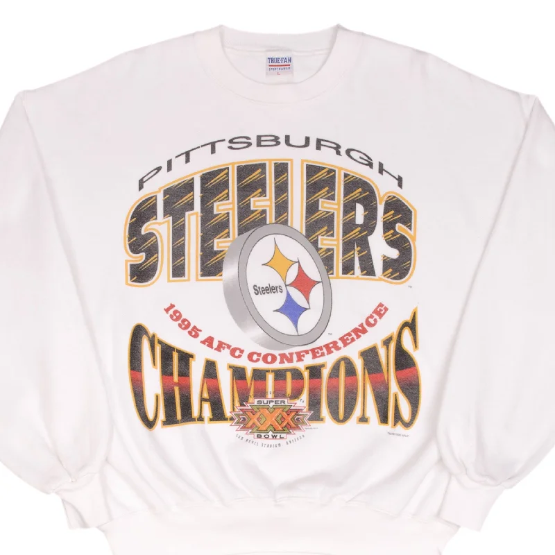 Huge savings on all categories of clothing – Shop our seasonal sale. VINTAGE NFL PITTSBURGH STEELERS AFC CHAMPIONS 1995 SWEATSHIRT LARGE MADE IN USA Huge savings on all categories of clothing – Shop our seasonal sale. VINTAGE NFL PITTSBURGH STEELERS AFC CHAMPIONS 1995 SWEATSHIRT LARGE MADE IN USA