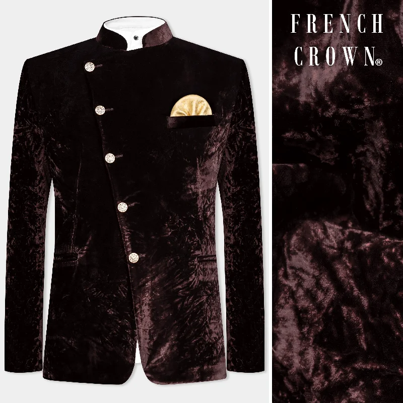 Flash sale: Men’s clothing essentials at irresistible prices! Asphalt Brown Crushed Velvet Cross Placket Bandhgala Blazer Flash sale: Men’s clothing essentials at irresistible prices! Asphalt Brown Crushed Velvet Cross Placket Bandhgala Blazer
