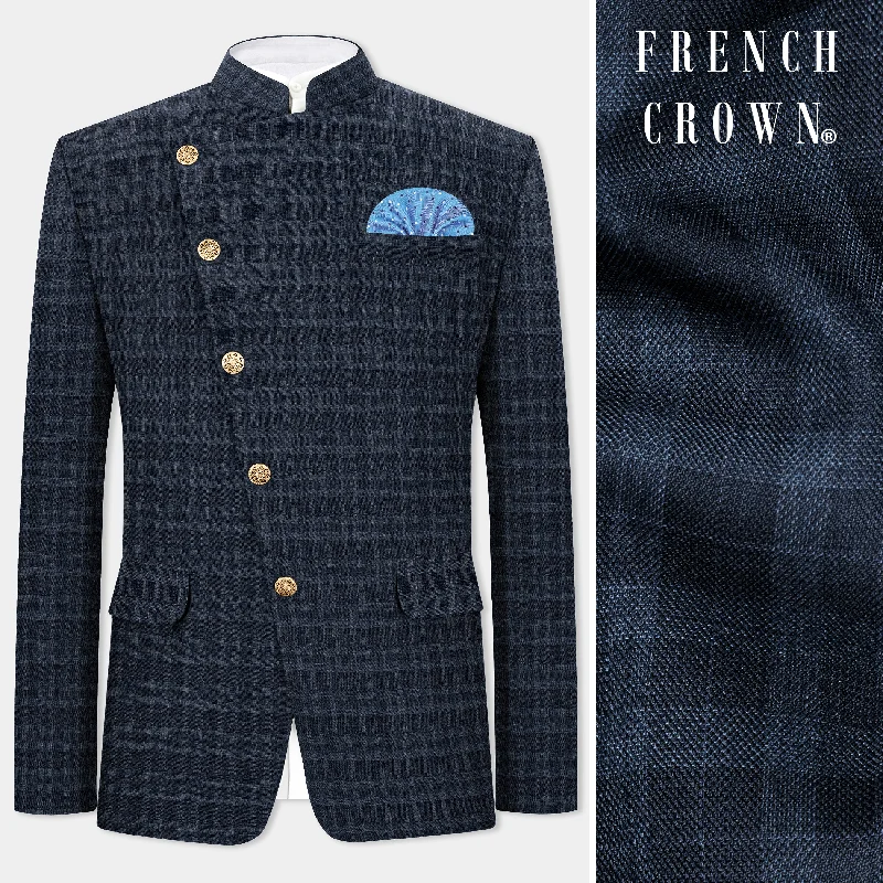 Limited-time sale: Save on all your favorite clothing items. Baltic Blue Plaid Wool Rich Cross Placket Bandhgala Blazer Limited-time sale: Save on all your favorite clothing items. Baltic Blue Plaid Wool Rich Cross Placket Bandhgala Blazer