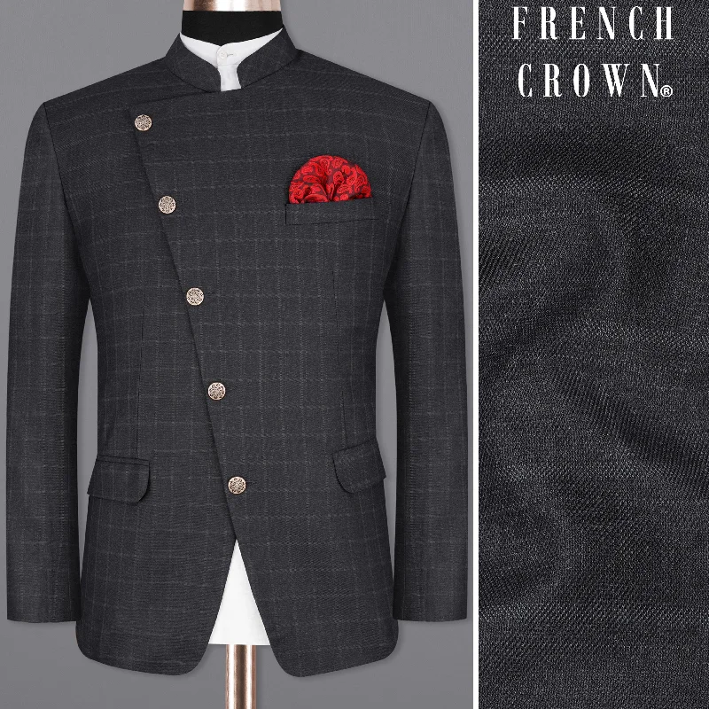 Upgrade your wardrobe with stylish clothing at discounted prices. Bastille Light Black Windowpane Cross Placket Bandhgala Blazer Upgrade your wardrobe with stylish clothing at discounted prices. Bastille Light Black Windowpane Cross Placket Bandhgala Blazer