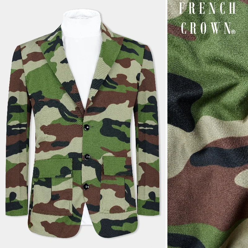 Buy now, pay later – exclusive savings on men’s clothing.  Beaver Brown and Finch Green Camouflage Premium Cotton Designer Blazer