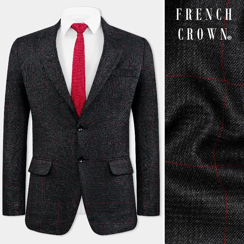 Shop stylish, comfortable men’s clothing at discounted prices. Bunker Black and Maple Red Windowpane Tweed Blazer Shop stylish, comfortable men’s clothing at discounted prices. Bunker Black and Maple Red Windowpane Tweed Blazer