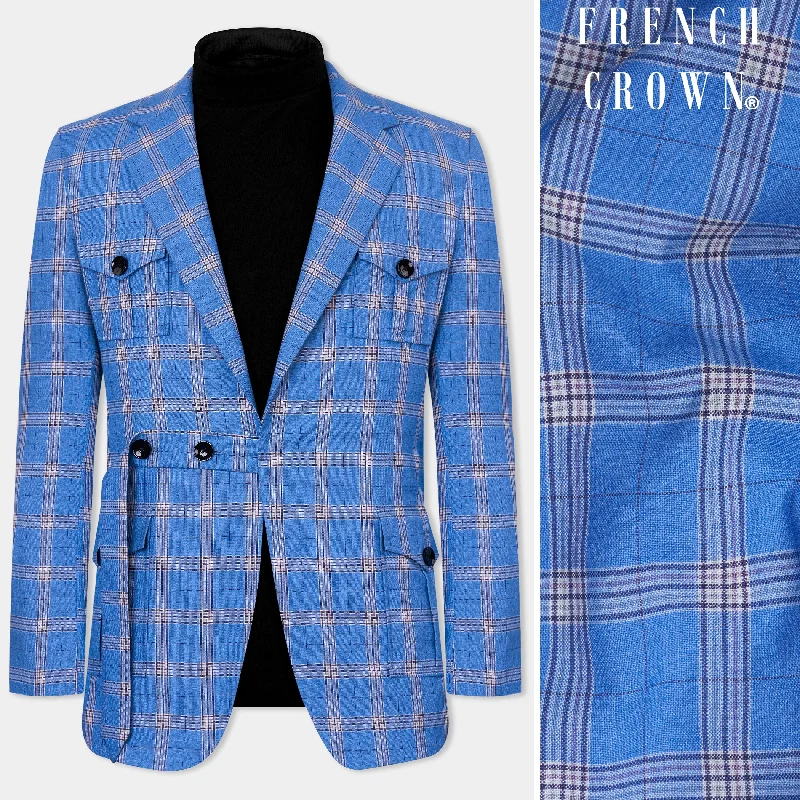 Seasonal fashion sale – Save on all your wardrobe essentials today! Celestial Blue and Martinique Purple Plaid Wool Rich Designer Blazer Seasonal fashion sale – Save on all your wardrobe essentials today! Celestial Blue and Martinique Purple Plaid Wool Rich Designer Blazer