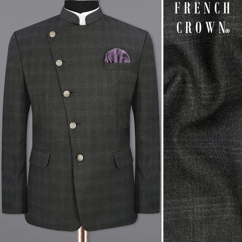 Big discounts on men’s wear – Shop now and save! Charcoal Gray Plaid Cross Placket Bandhgala Blazer Big discounts on men’s wear – Shop now and save! Charcoal Gray Plaid Cross Placket Bandhgala Blazer