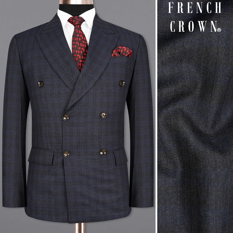 Shop men’s fashion at discount prices and save up to 70%! Cloud Burst Navy Blue with Iridium Gray Plaid Double Breasted Blazer Shop men’s fashion at discount prices and save up to 70%! Cloud Burst Navy Blue with Iridium Gray Plaid Double Breasted Blazer