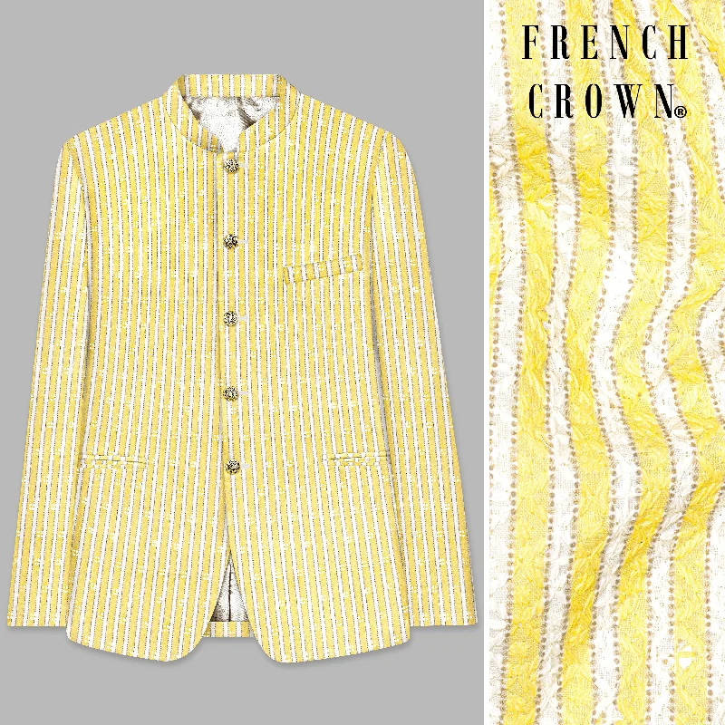 Shop affordable clothing for less – Big discounts online now.  Drover Yellow And Bright White Striped Designer Thread Embroidered Bandhgala Jodhpuri
