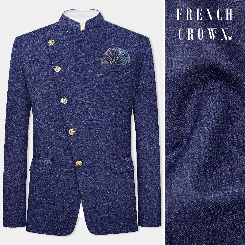 Don’t miss out – Limited-time Ebony Clay Blue Textured Wool Blend Cross Placket Bandhgala Blazer Don’t miss out – Limited-time Ebony Clay Blue Textured Wool Blend Cross Placket Bandhgala Blazer