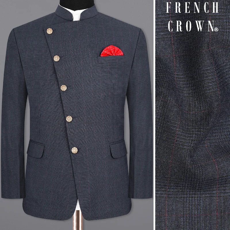 Upgrade your look with stylish, affordable men’s clothing. Ebony Subtle Plaid Cross Placket Bandhgala Blazer Upgrade your look with stylish, affordable men’s clothing. Ebony Subtle Plaid Cross Placket Bandhgala Blazer