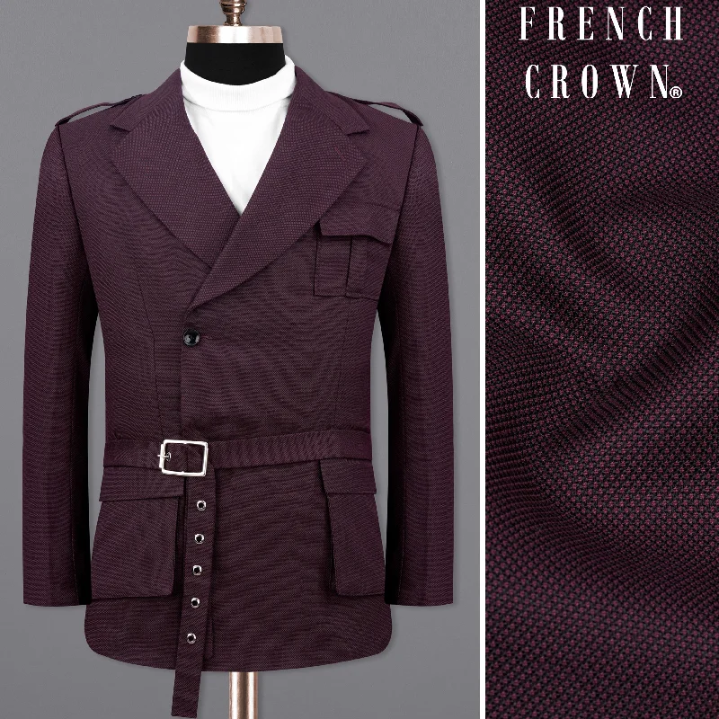 Seasonal sale  Eclipse Maroon Double Breasted Designer Blazer with Belt Closure