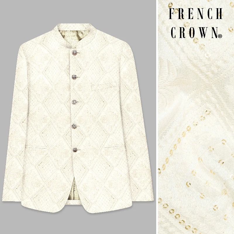 Refresh your wardrobe with the best deals on men's fashion.  Eggshell Cream Trellis Sequin And Thread Embroidered Bandhgala Jodhpuri