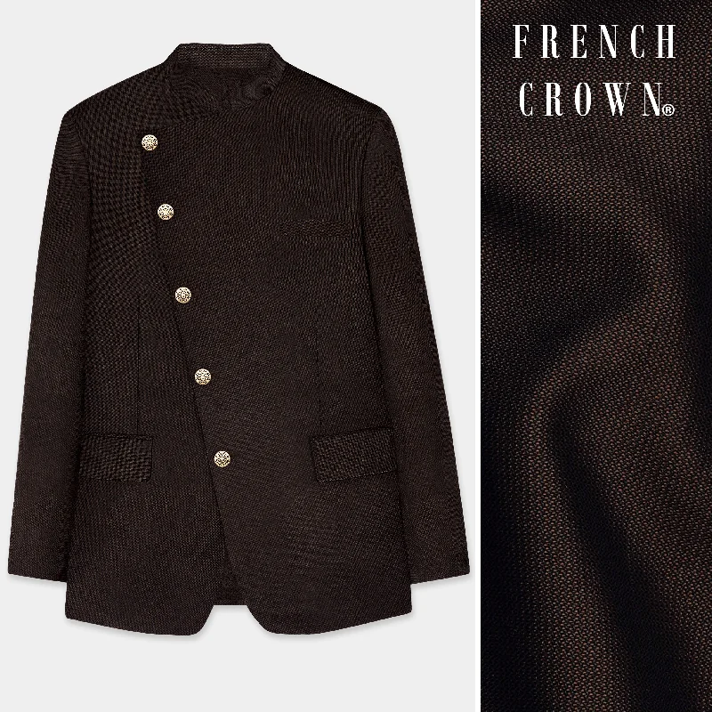 Shop now for fresh styles at discounted prices. English Walnut Brown Cross Placket Bandhgala Blazer Shop now for fresh styles at discounted prices. English Walnut Brown Cross Placket Bandhgala Blazer