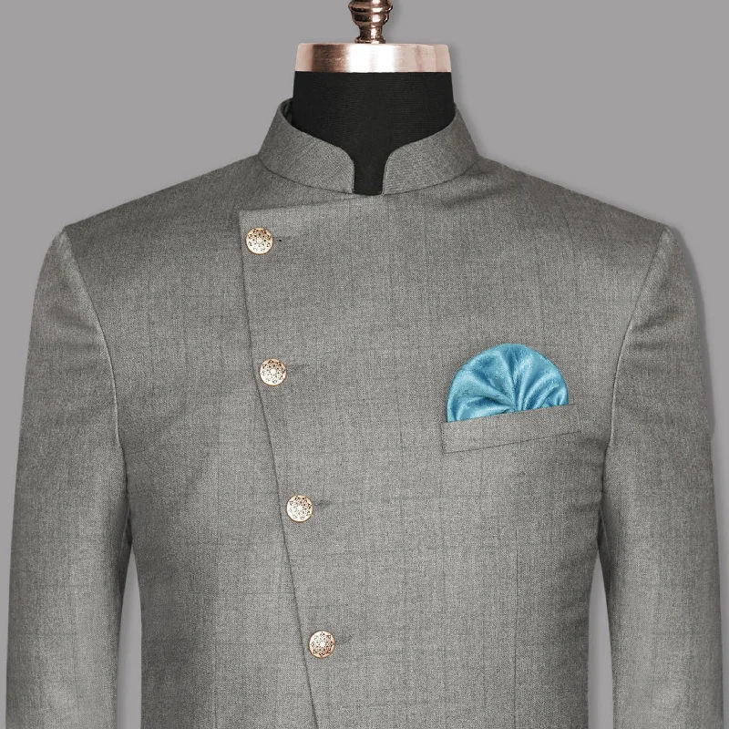 Hurry, the best deals on men’s fashion won’t last long! Fog Grey textured Cross Placket Bandhgala/Mandarin Wool-Silk blend Blazer Hurry, the best deals on men’s fashion won’t last long! Fog Grey textured Cross Placket Bandhgala/Mandarin Wool-Silk blend Blazer