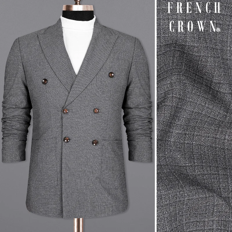 Buy more, save more – Fuscous Gray Chequered Double Breasted Wool Rich Sports Blazer Buy more, save more – Fuscous Gray Chequered Double Breasted Wool Rich Sports Blazer