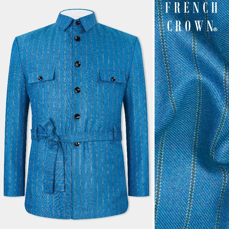 Shop trendy clothing for every season – Special promotion today. Glacial Blue Striped Tweed Bandhgala Designer Blazer Shop trendy clothing for every season – Special promotion today. Glacial Blue Striped Tweed Bandhgala Designer Blazer