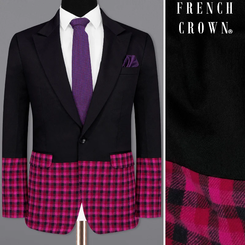 Shop now and enjoy massive savings on stylish clothing for all seasons.  Half-Black and Half Jazzberry Pink Checkered Single-Breasted Premium Cotton Designer Blazer