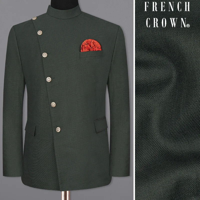 Huge savings on popular clothing styles – Heavy Metal Green Cross Placket Bandhgala Blazer Huge savings on popular clothing styles – Heavy Metal Green Cross Placket Bandhgala Blazer