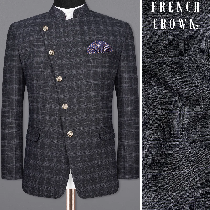 Shop the best in men’s fashion for less – limited-time sale! Iridium Dark Gray With Mobster Gray Plaid Cross Placket Bandhgala Blazer Shop the best in men’s fashion for less – limited-time sale! Iridium Dark Gray With Mobster Gray Plaid Cross Placket Bandhgala Blazer