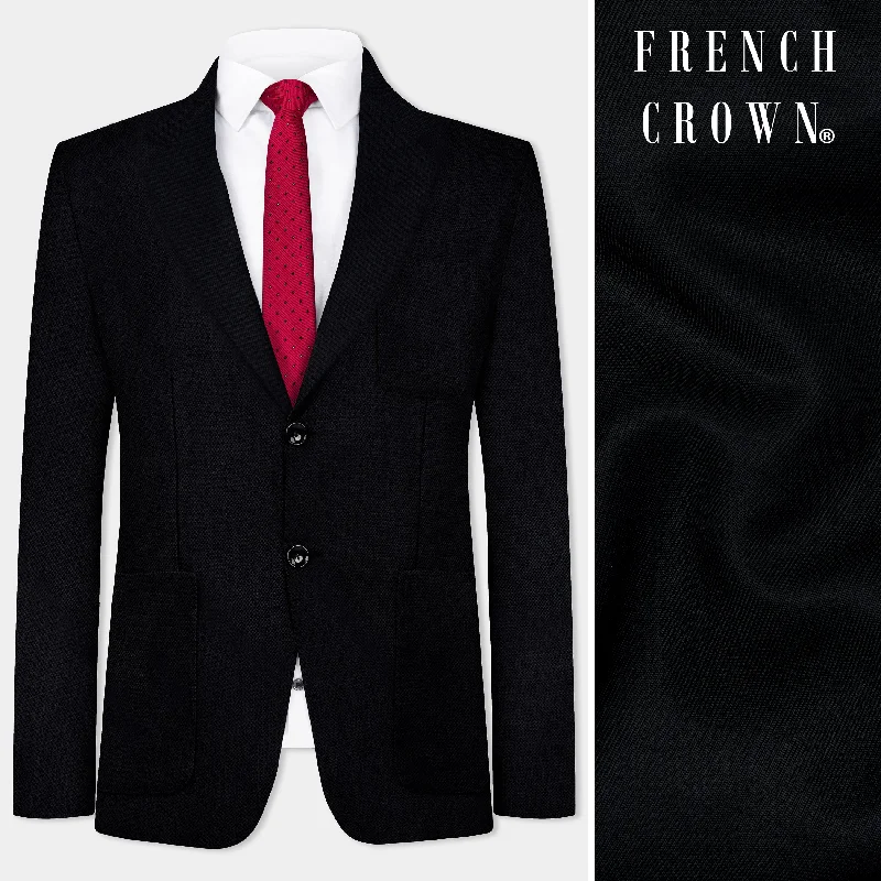 Clearance sale – shop men's clothing at discounted prices! Jade Black Plain Solid Wool Blend Blazer Clearance sale – shop men's clothing at discounted prices! Jade Black Plain Solid Wool Blend Blazer