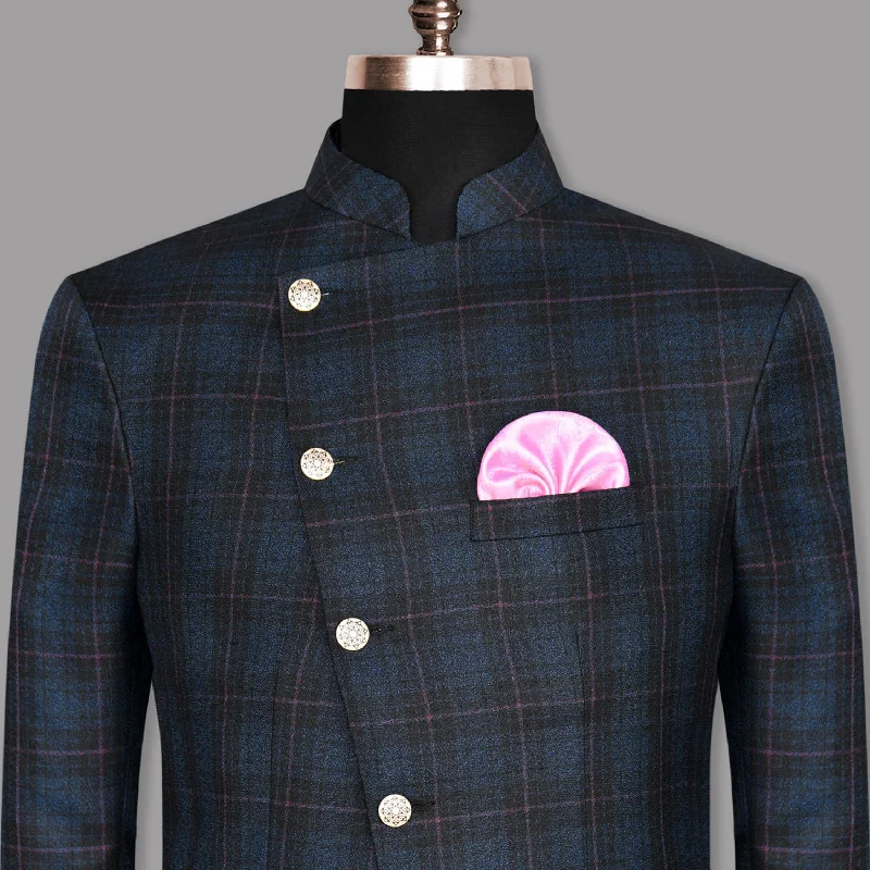 Unbeatable discounts on top-selling apparel – Only available online. Jade Black with Blue Plaid and red windowpane Cross Placket Bandhgala/Mandarin Wool-Silk blend Blazer Unbeatable discounts on top-selling apparel – Only available online. Jade Black with Blue Plaid and red windowpane Cross Placket Bandhgala/Mandarin Wool-Silk blend Blazer