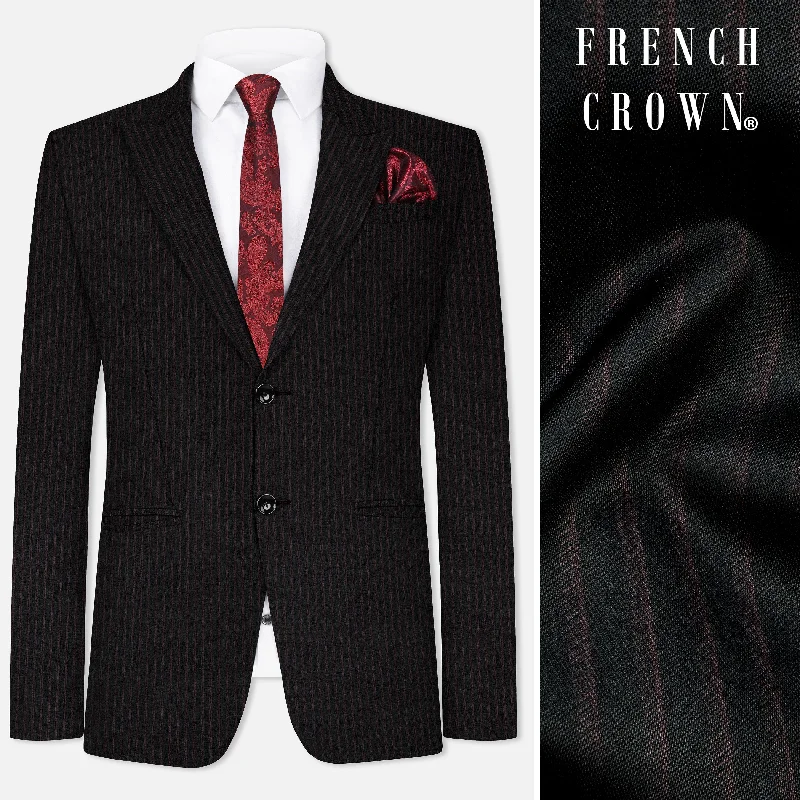 Shop now for the latest fashion trends and enjoy special promotions!  Jade Black With Iridium Maroon Striped Wool Blend Blazer