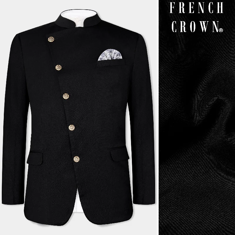 Enjoy exclusive discounts.  Jade Black Wool Rich Cross Placket Bandhgala Blazer