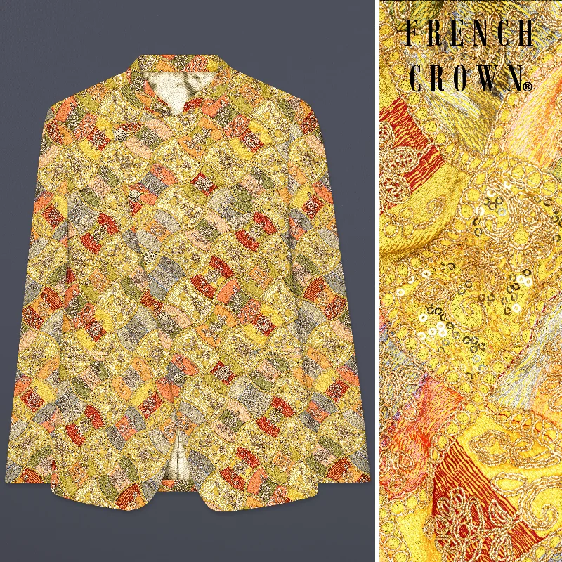 Flash sale alert! Shop fashion-forward clothing at discounted prices. Leamon Yellow and Multicolor Embroidery Printed Cross Placket Bandhgala Jodhpuri Flash sale alert! Shop fashion-forward clothing at discounted prices. Leamon Yellow and Multicolor Embroidery Printed Cross Placket Bandhgala Jodhpuri