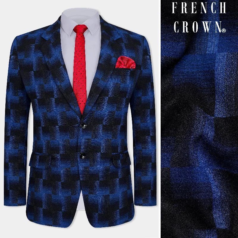 Shop the latest trends in men's clothing at unbeatable prices. Marine Blue and Black Geometric Pattern Wool Rich Blazer Shop the latest trends in men's clothing at unbeatable prices. Marine Blue and Black Geometric Pattern Wool Rich Blazer