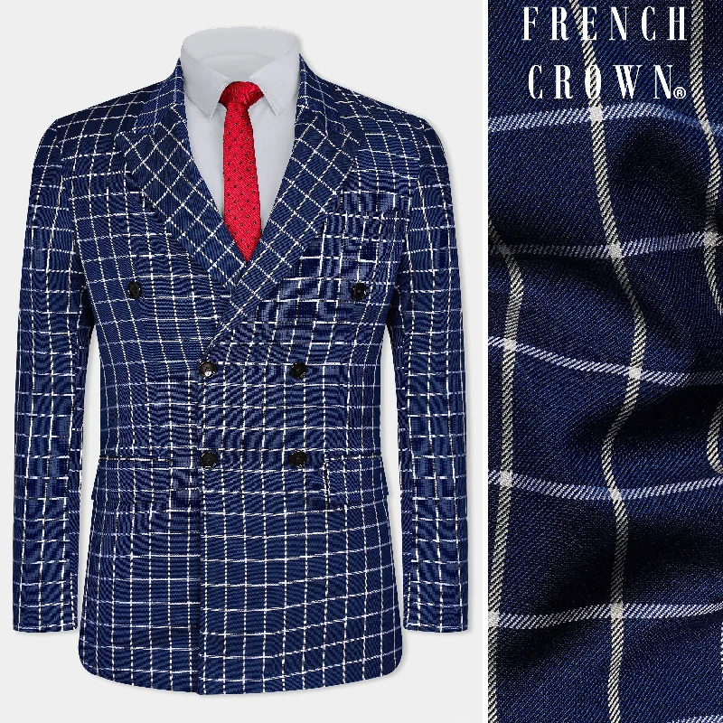 Last chance! Men’s clothing at unbeatable prices. Marine Blue and White Windowpane Wool Rich Double Breasted Blazer Last chance! Men’s clothing at unbeatable prices. Marine Blue and White Windowpane Wool Rich Double Breasted Blazer