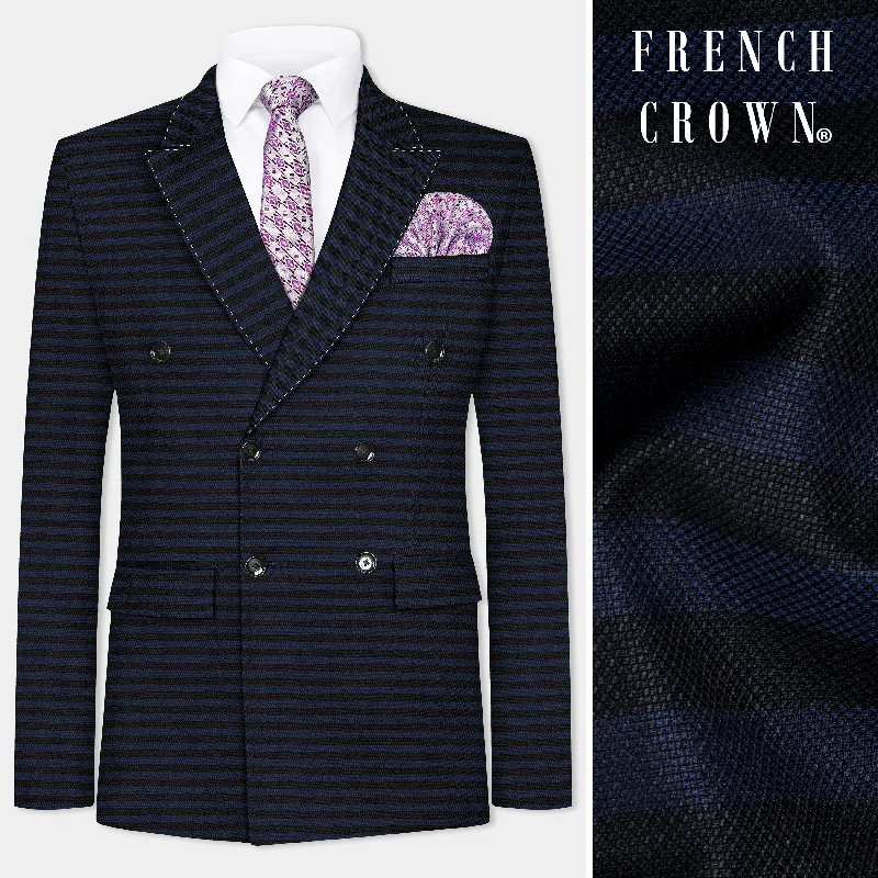 Save on men’s formal wear – perfect for your next event! Mirage Blue and Black Horizontal Striped Wool Blend Blazer Save on men’s formal wear – perfect for your next event! Mirage Blue and Black Horizontal Striped Wool Blend Blazer