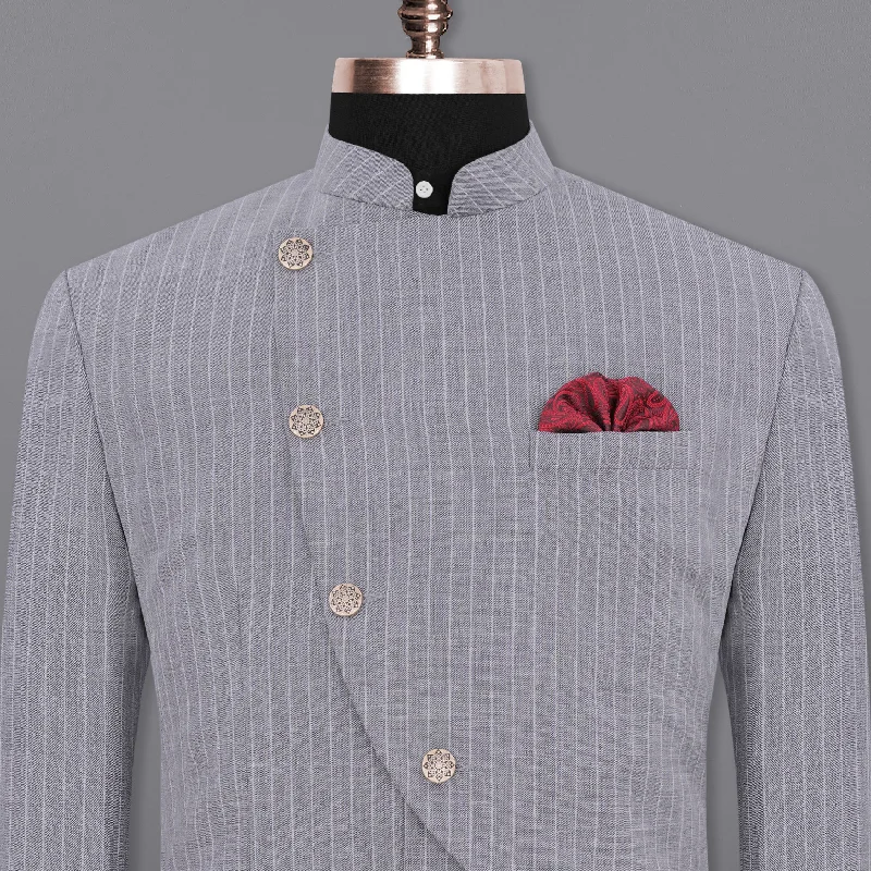 Flash deals on men’s clothing – Grab yours today! Mobster Grey Striped Cross Placket Bandhgala Designer Blazers Flash deals on men’s clothing – Grab yours today! Mobster Grey Striped Cross Placket Bandhgala Designer Blazers