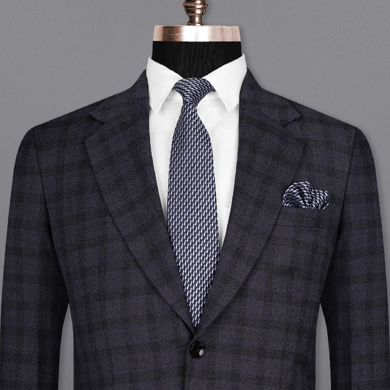Shop stylish and affordable clothes –   Navy Blue Plaid Wool Rich Blazer