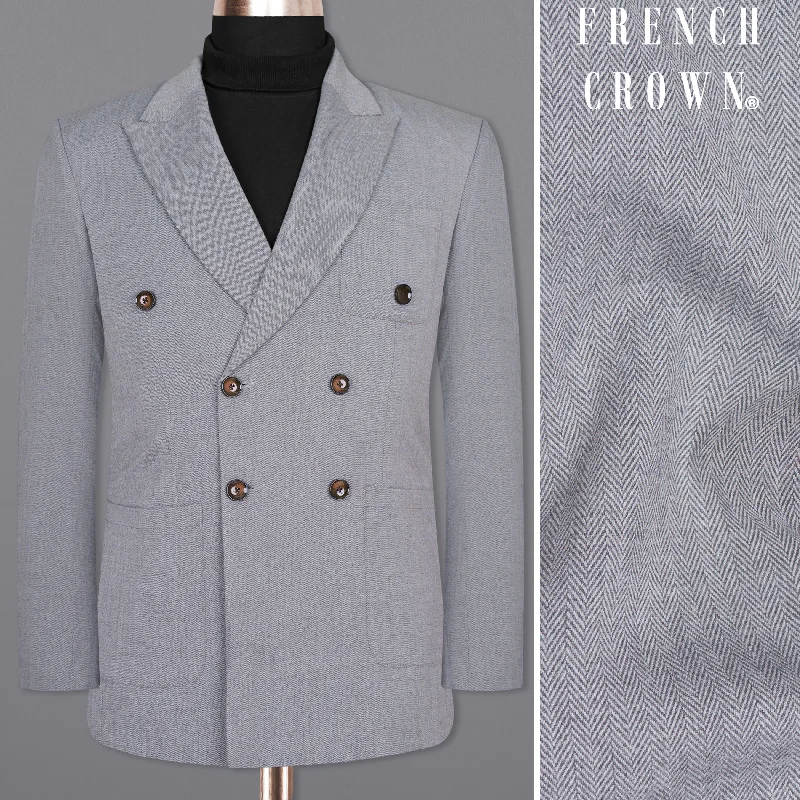 Shop men’s fashion at discount prices and save up to 70%! Spun Pearl Grey Herringbone Double-breasted Premium Cotton Sports Blazer Shop men’s fashion at discount prices and save up to 70%! Spun Pearl Grey Herringbone Double-breasted Premium Cotton Sports Blazer