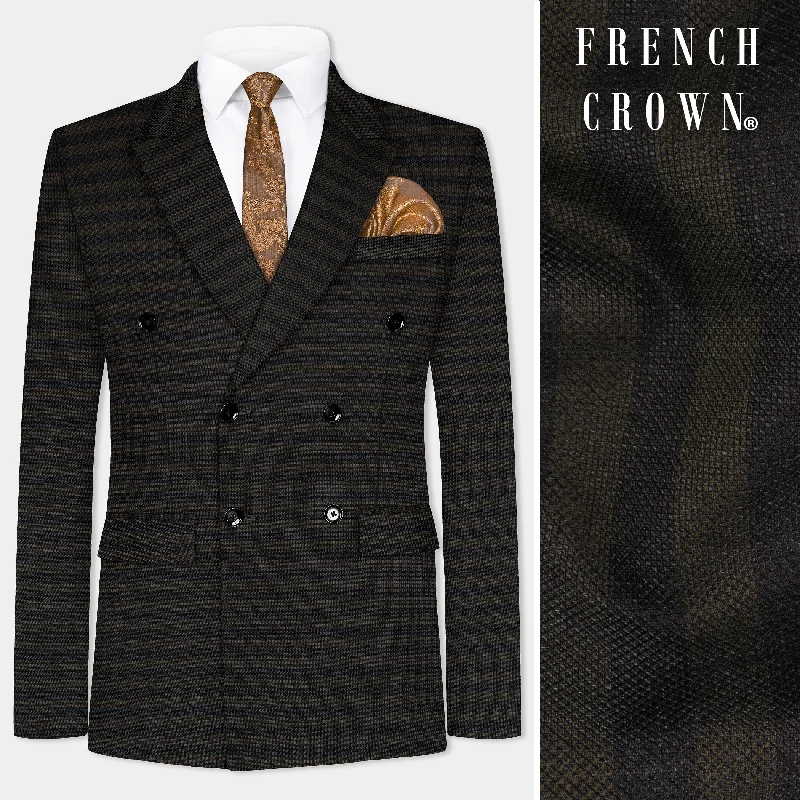 Limited-time offer! Taupe Brown With Jade Black Striped Wool Blend Double Breasted Blazer Limited-time offer! Taupe Brown With Jade Black Striped Wool Blend Double Breasted Blazer