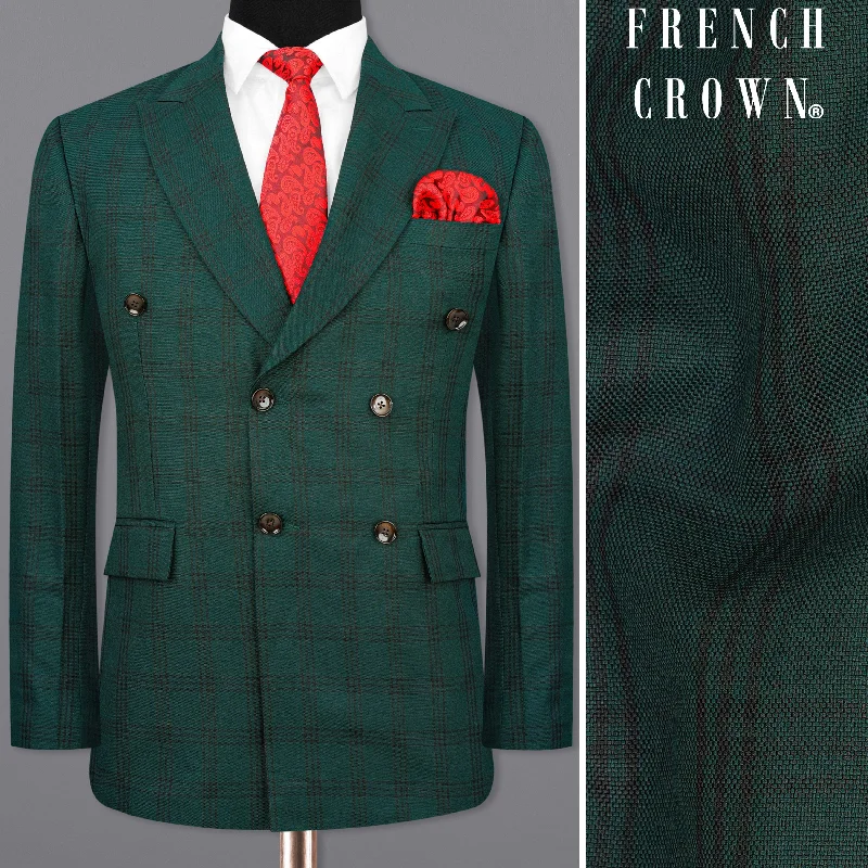 Buy more, save more –  Timber Dark Green With Black Plaid Double Breasted Blazer