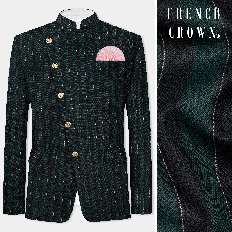 Shop the best fashion at unbeatable prices – Limited time only. Timber Green With Bunker Black Striped Wool Blend Cross Placket Bandhgala Blazer Shop the best fashion at unbeatable prices – Limited time only. Timber Green With Bunker Black Striped Wool Blend Cross Placket Bandhgala Blazer