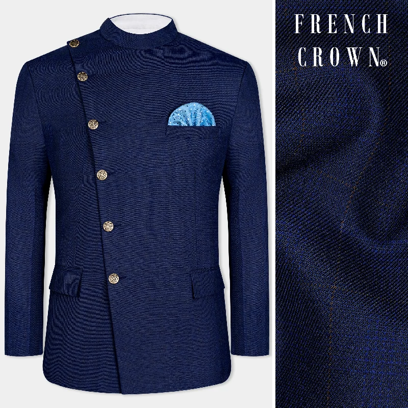 Save on stylish, high-quality clothing for every occasion – Tuna Blue Windowpane Cross Placket Bandhgaala Blazer Save on stylish, high-quality clothing for every occasion – Tuna Blue Windowpane Cross Placket Bandhgaala Blazer