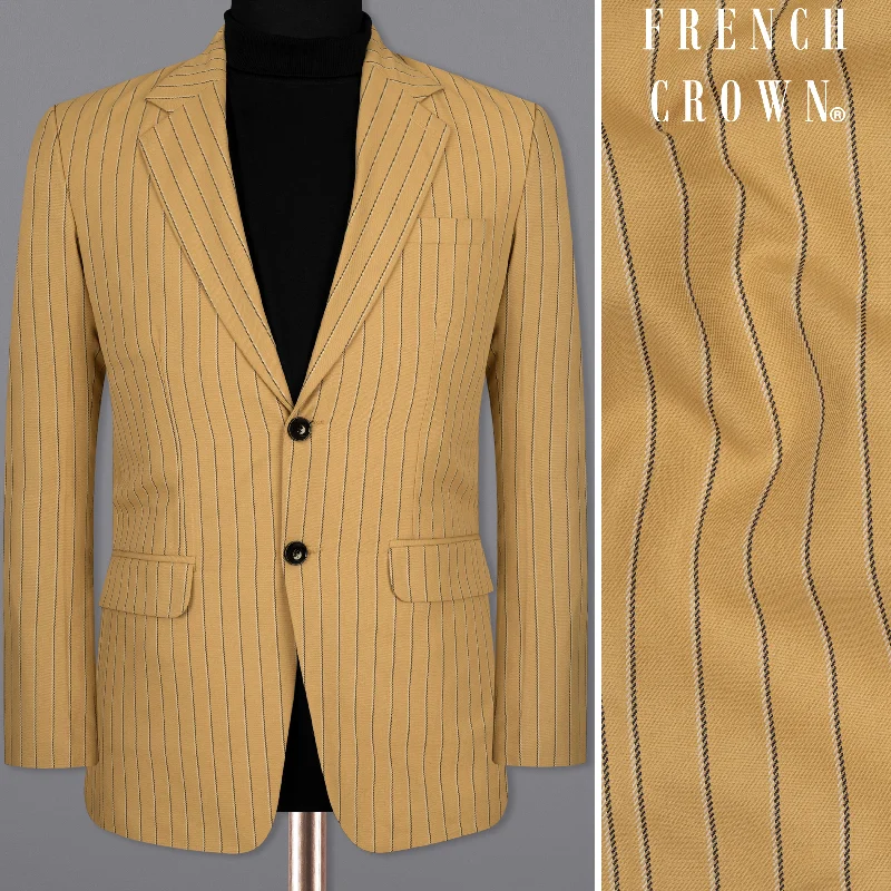 Shop stylish and affordable clothes –   Twine Brown Striped Wool Rich Blazer