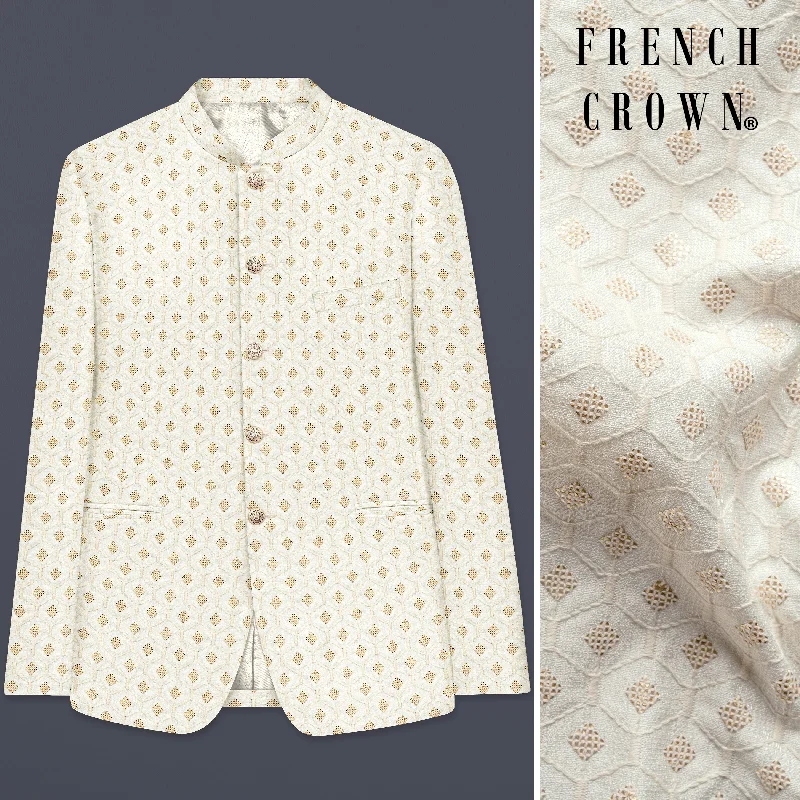 Check out the best prices on men's fashion basics – limited time offer.  WheatField Cream Hexagon Thread And Sequin Embroidered Bandhgala Jodhpuri