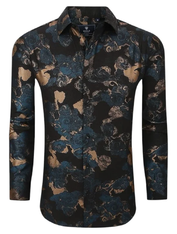 Save big on all types of clothing – Shop the sale now!  Black Mulicolor Men's Shirt Floral Printed Button-Down Casual Long Sleeve Regular-Fit Style No: SC460-7