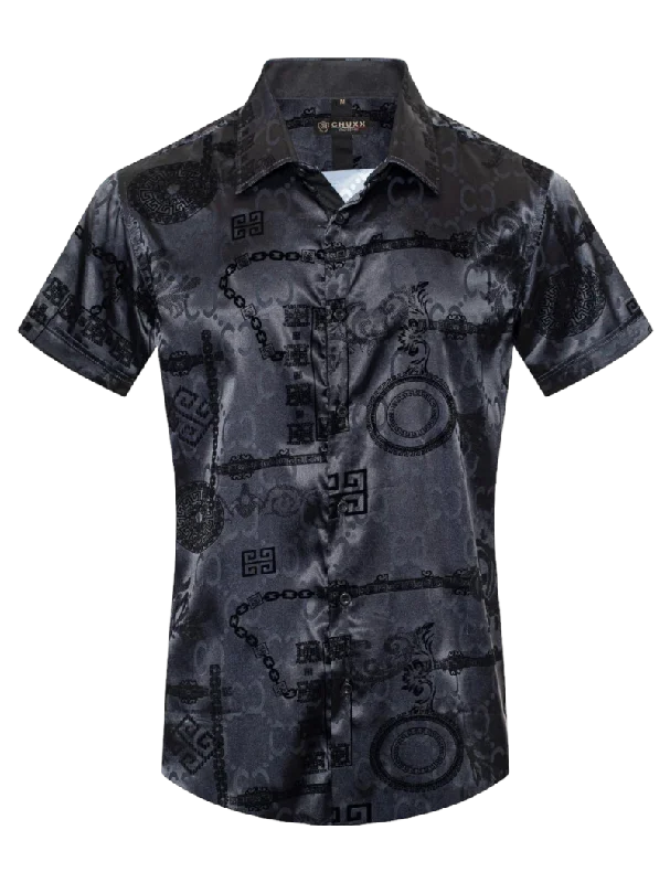 Huge savings on all categories of clothing – Shop our seasonal sale. Black Short Sleeve Men's Graphic Design Shiny Shirt Satin Material Huge savings on all categories of clothing – Shop our seasonal sale. Black Short Sleeve Men's Graphic Design Shiny Shirt Satin Material