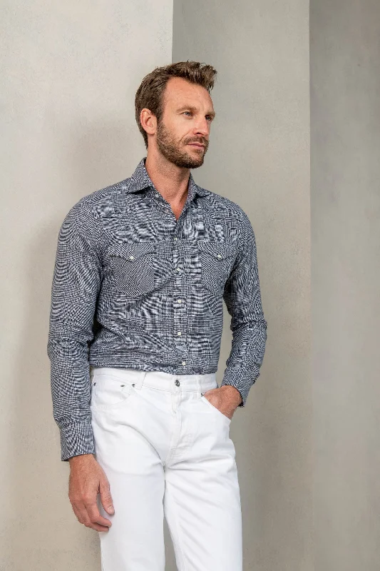 Enjoy exclusive discounts.  Blue Prince of Wales western shirt - Made in Italy