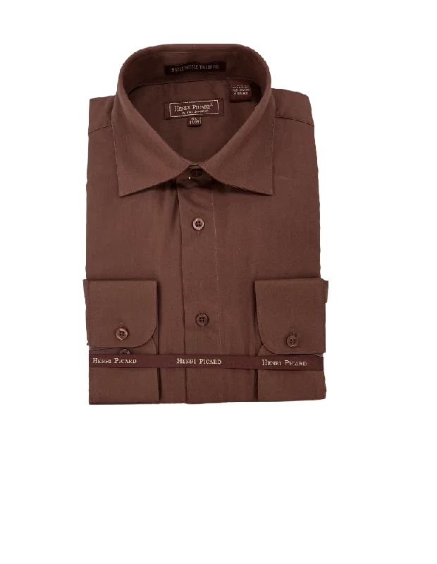 Buy more, save more – Brown men's long sleeves dress shirt spread collar convertible cuff regular fit Buy more, save more – Brown men's long sleeves dress shirt spread collar convertible cuff regular fit