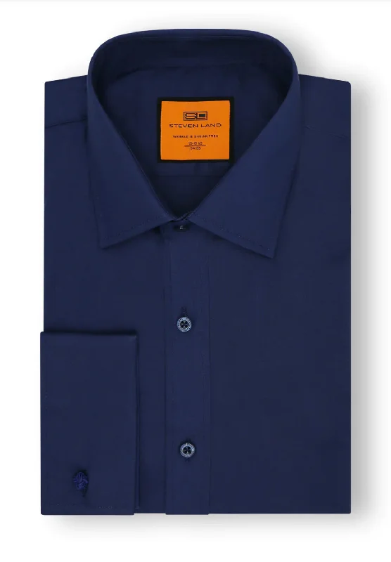 Big discounts on men’s wear – Shop now and save! Navy Blue Steven Land Men's French Cuff Dress Shirt Regular-Fit 100% Cotton Big discounts on men’s wear – Shop now and save! Navy Blue Steven Land Men's French Cuff Dress Shirt Regular-Fit 100% Cotton