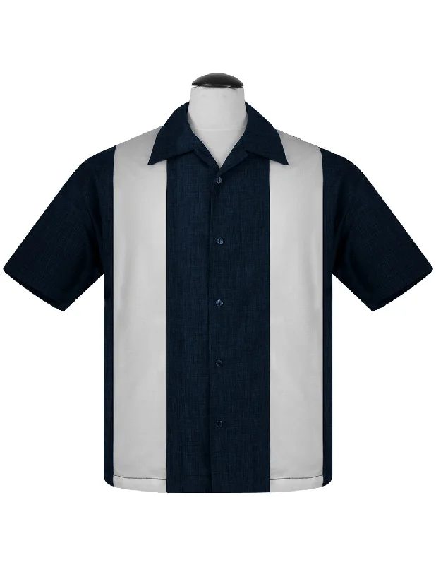 Clearance sale – shop men's clothing at discounted prices!  PopCheck Double Panel Bowling Shirt in Navy/White