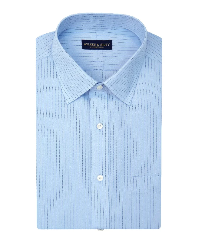 Buy more, save more – Tailored Fit Blue With Navy Stripe Spread Collar Supima® Cotton Non-Iron Broadcloth Buy more, save more – Tailored Fit Blue With Navy Stripe Spread Collar Supima® Cotton Non-Iron Broadcloth