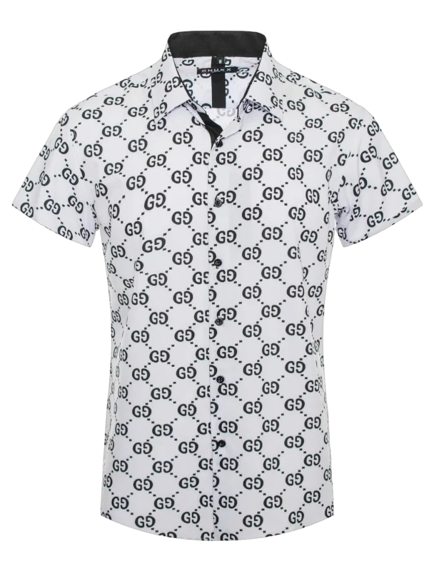 Huge savings on popular clothing styles – White GG Printed Men's Short Sleeve Graphic Fashion Design Casual Shirt Huge savings on popular clothing styles – White GG Printed Men's Short Sleeve Graphic Fashion Design Casual Shirt